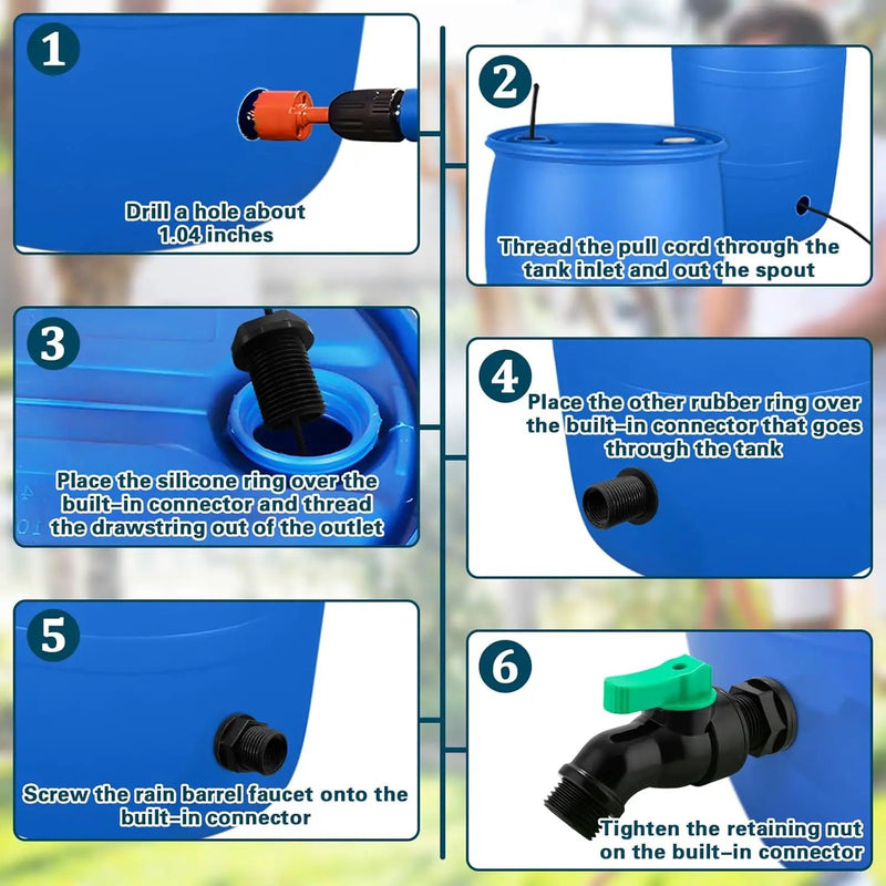 Plastics Rain Barrel Spigot Kit High Flow Valve Core Water Tank Faucet+PVC Bulkhead Fitting 1/2" NPT to 3/4" GHT Rain Barrel Spigot for Plastic Bucket Rainwater Drum Container Downspout Collector in by GreenHaven Gardens