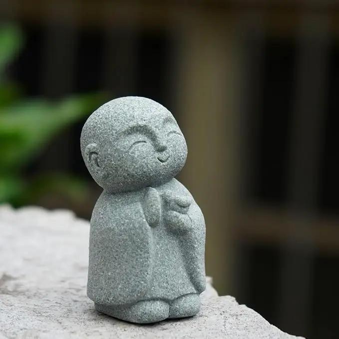 OwMell Japanese Jizo Monk Statue Praying, Buddha Jizo Statue Figurine Memorial Statue Aquarium Decoration for Garden Outdoor Ornament 2.6" - Holding Bird by GreenHaven Gardens