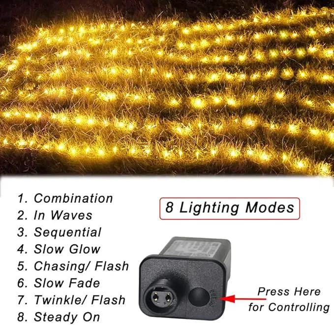 Pooqla Net Lights, 300LED Christmas Outdoor Mesh, 14.8x4.9 ft Fairy String 8 Modes Green Wire, Connectable Waterproof Decorative for Bushes Tree Garden Halloween, Warm White by GreenHaven Gardens