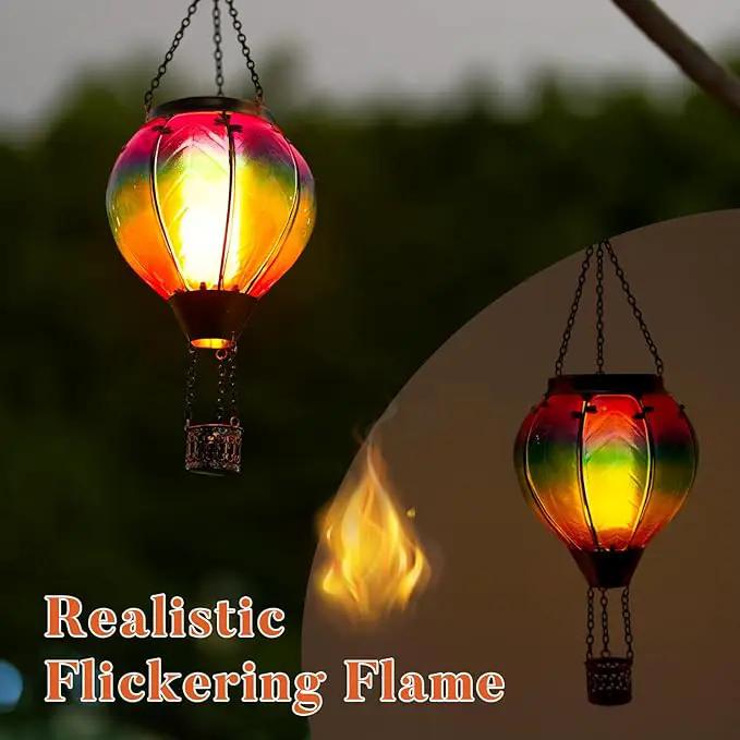 Solar Hot Air Balloon Lantern with Flame, Hanging Glass Hot Air Balloon Solar Lantern Waterproof, Decorative Outdoor Hot Air Balloon Solar Light for Outside Garden Patio (Purple Gradient) by GreenHaven Gardens