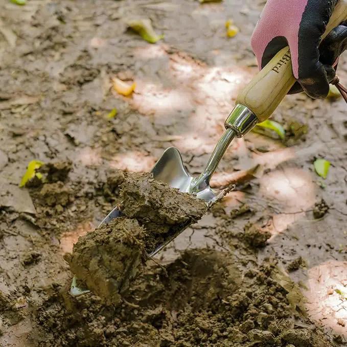 Berry&Bird Transplant Trowel with Measurements, Garden Stainless Steel Potting Hand Trowel with Wooden Handle, Small Garden Hand Shovel Transplanter Tool for Planting Digging Transplanting Gardening by GreenHaven Gardens