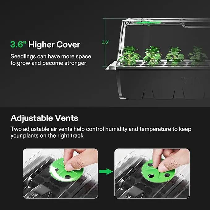 VIVOSUN 6-Pack Seed Starter Trays, 240-Cell Seed Starter Kit with 2 Set of LED Lights, 3.6" Higher Cover, Adjustable Vents, Drainage Holes, Green Propagation Tray for Planting Seed, 40 Cells x 6 Packs by GreenHaven Gardens