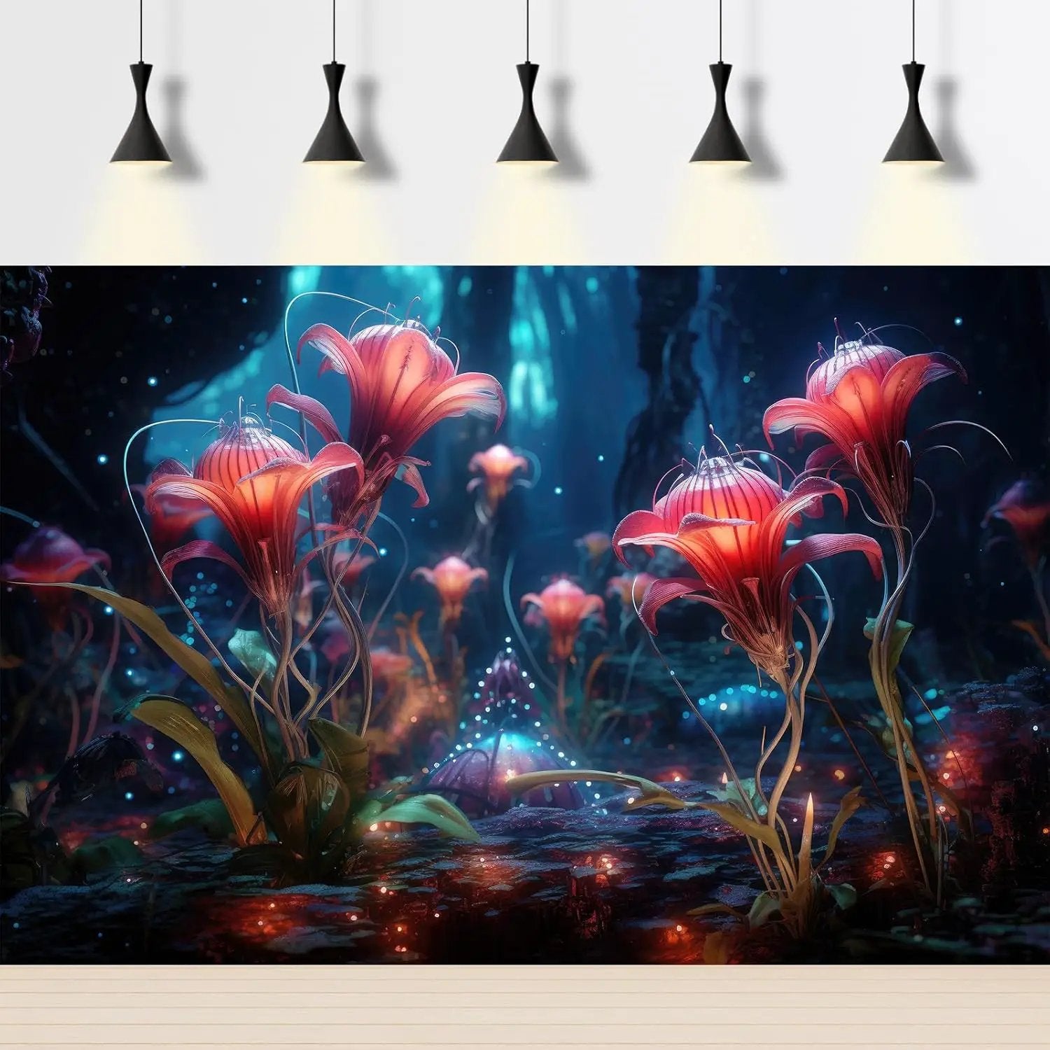 Aquarium Background Beautiful Red Translucent Flowers Terrarium Background Abstract Fantasy Plants Underwater World Tank Poster Glowing Flowers Foggy Forest Fish Tank Background Decors Vinyl 30x18in by GreenHaven Gardens