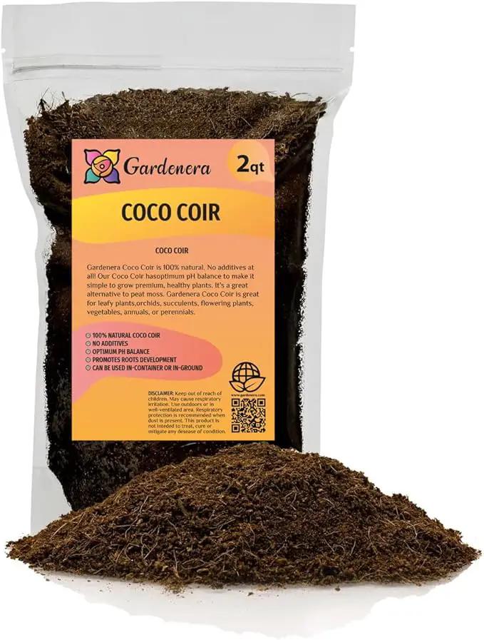 Premium Organic Coconut Coir Mix for Home Gardening - All Natural Soil Amendment - PH Balanced and Double Washed Coco Coir by Gardenera (2 Quart Bag) by GreenHaven Gardens