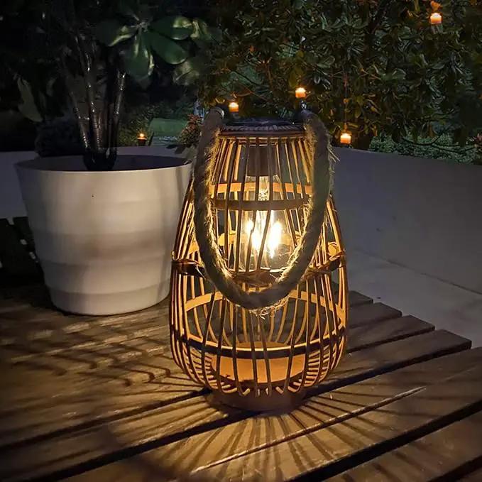 Solar Lantern Outdoor Waterproof Large Rattan Lanterns Decorative Bright Boho Lanterns Lights with Handle Rustic Hanging or Table Lamp for Fence Porch Garden Yard Wedding Decoration by GreenHaven Gardens