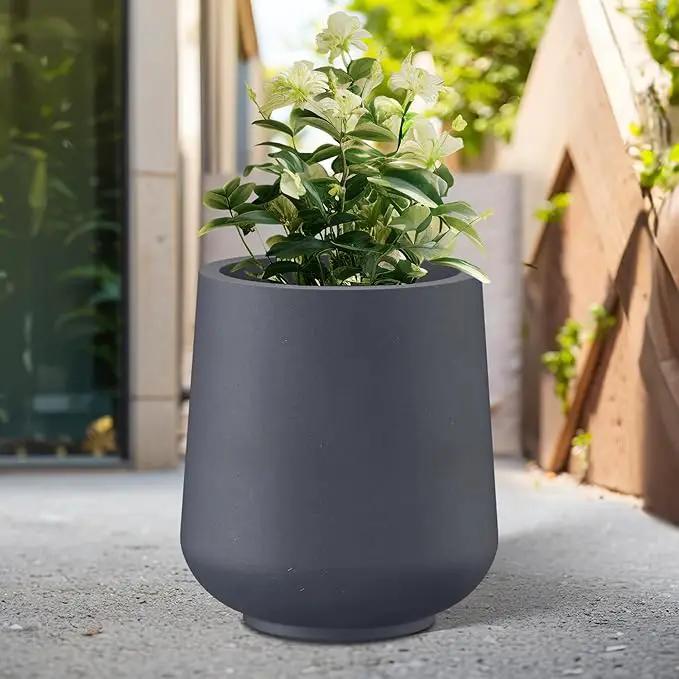 Kante 15.3" Dia Round Concrete Planter, Outdoor Indoor Large Plant Pots Containers with Drainage Hole and Rubber Plug for Home Garden Patio, Dark Gray by GreenHaven Gardens