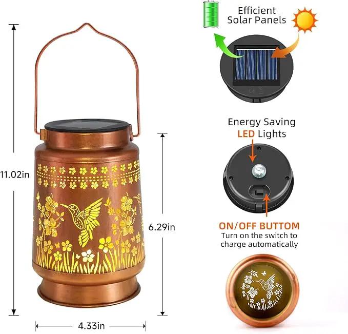 Hummingbird Solar Lanterns Outdoor Waterproof Hanging Solar Lights Gifts for Women Metal LED Lanterns Outside for Garden, Yard, Patio, Lawn, Porch by GreenHaven Gardens
