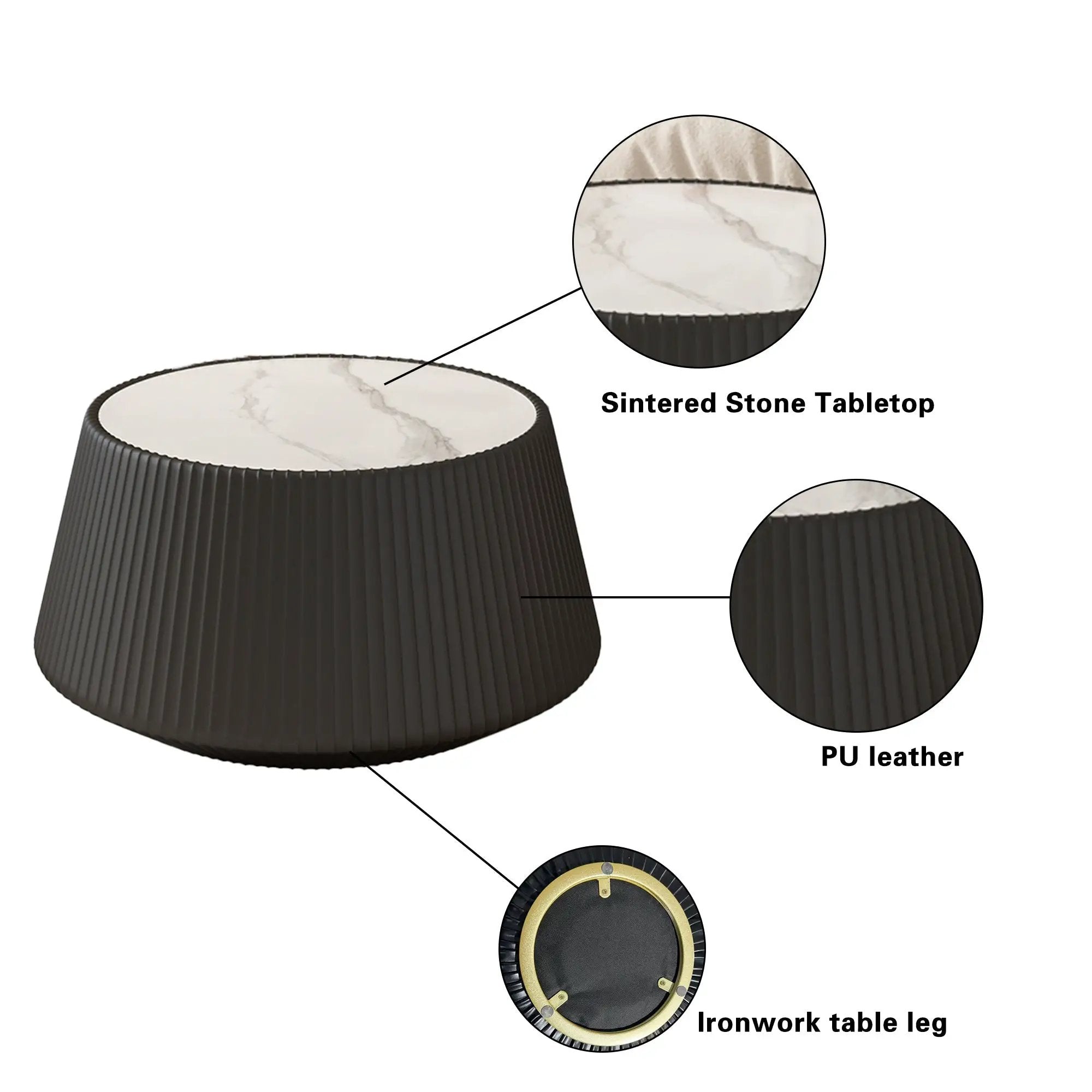 Light Sintered Stone Top Cup Shape Leather Coffee Table by HouseOfZazla