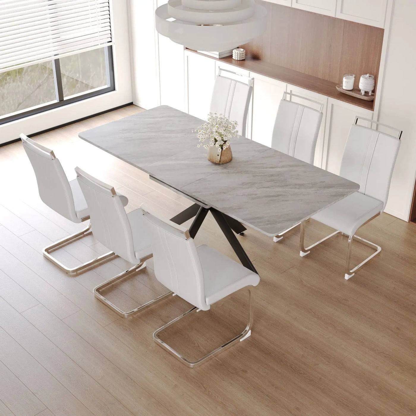 Modern Extendable Dining Table Set With Soft Padded Armless Chairs by HouseOfZazla