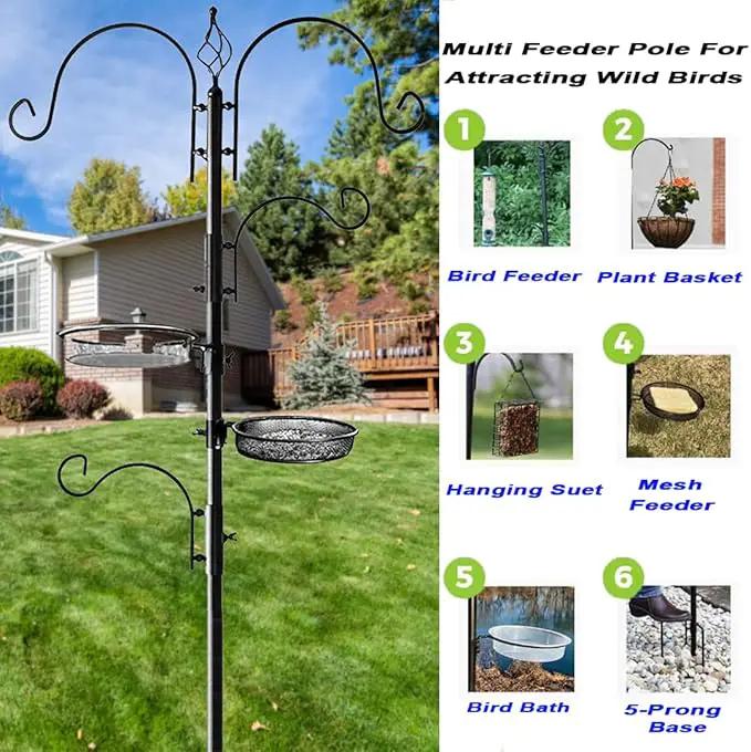 Ashman Deluxe Bird Feeding Station (2 Pack) for Outside - Multi Feeder Pole Stand Kit With 4 Hangers, Bath and 3 Prong Base for Attracting Wild Birds - 22 Inch Wide x 92 Inch Tall by GreenHaven Gardens