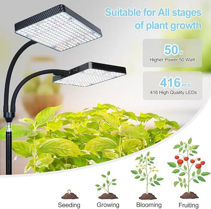 50W Standing Grow Lights for Indoor Plants, Seed Starting, Bonsai with Timer Auto On/Off, 5000 Lumen Enough Bright Like A Small Sun for Your Jungle, Daisy Chain Function, 40"-64" Height Adjustable by GreenHaven Gardens