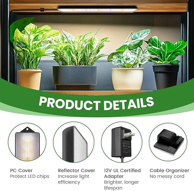 Wolezek Grow Lights for Indoor Plants, 210 LEDs Full Spectrum Plant Grow Light Strips with Upgared 4/8/12/16H Auto Timer, 13.8 Inches Bright Grow Lamp Bar for Plant Shelves and Cabinet, 2 Pack by GreenHaven Gardens