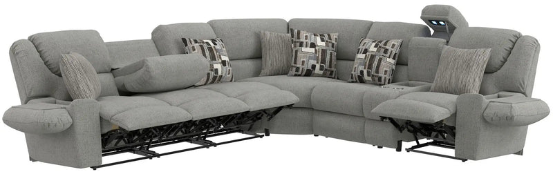 Quinn - 3 Piece Reclining Sectional With 4 Reclining Seats, Storage Arms, Storage Console With Lights, And Drop Down Table - Nature by Unique Piece Furniture
