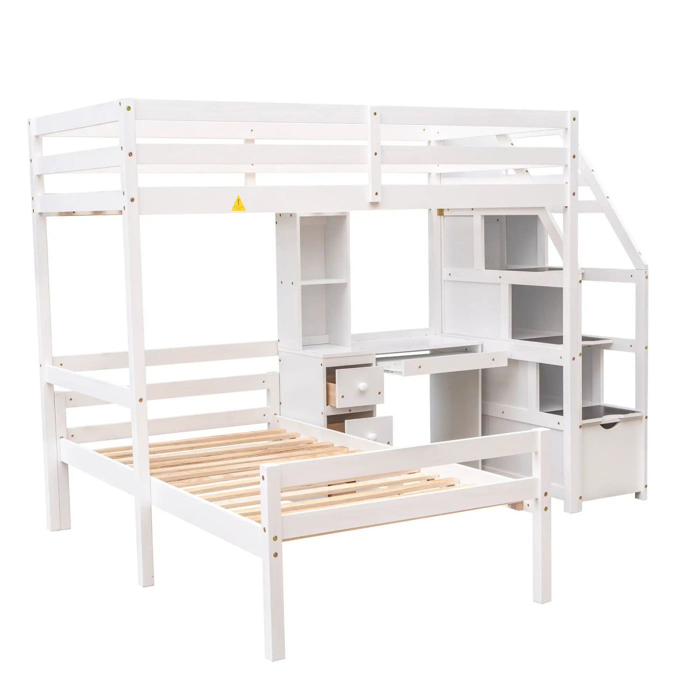 Loft Bed With Stand Alone Bed, Storage Staircase, Desk, Shelves, And Drawers by HouseOfZazla