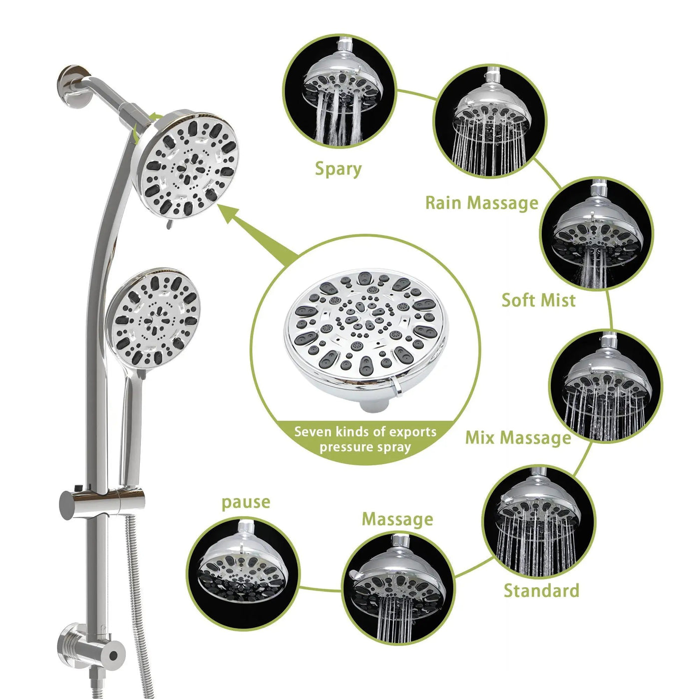Multi Function Dual Shower Head Shower System With 4.7" Rain Showerhead, 7 Function Hand Shower, Adjustable Slide Bar by HouseOfZazla