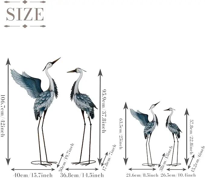TERESA'S COLLECTIONS Garden Decor Blue Heron Yard Art, 38-42" Large Metal Cranes Sculptures & Statues Decoy for Outdoor Indoor Decorations, Outside Patio, Pool, Lawn, Set of 2, Spring,Gift for Mom by GreenHaven Gardens