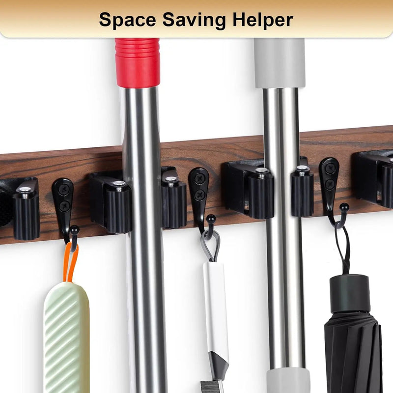 Broom Holder Wall Mount With 5 Slots & 4 Hooks，Rustic Wood Broom & Mop Hanger，Wall Mounted Garden & Garage Tool Storage Organizer Rack for Closet Laundry Room or Kitchen Wall Decor by GreenHaven Gardens