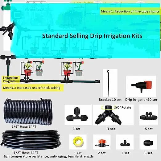 Drip Irrigation System Drip Irrigation Kit 64ft 5/16“ID Inche 64FT 1/4 Inch OD Pipe Kits Solutions for Large Gardens with Low Water Pressure Away from The Water Source by GreenHaven Gardens