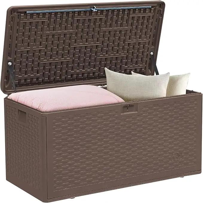 73 Gallon Pro Outdoor Storage Box Waterproof Lockable Resin Deck Box Large, Patio Storage Bin for Pool Accessories Cushion Furniture, Garden Tools, UV-Resistant Outside Delivery Brown by GreenHaven Gardens