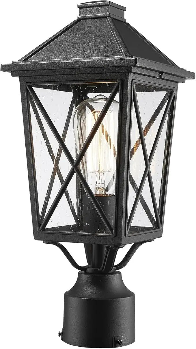Darkaway Outdoor Post Lights, Aluminum Exterior Post Lantern Light Fixture with Seeded Glass, E26 Socket Fence Pole Deck Lighting for Garden Patio Pathway by GreenHaven Gardens