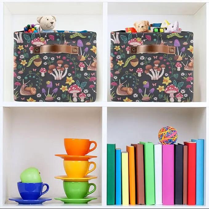 Mushroom Snail Rectangular Storage Basket Organizer Bin Shelf Baskets For Clothes Gifts For Home Office Dorm by GreenHaven Gardens
