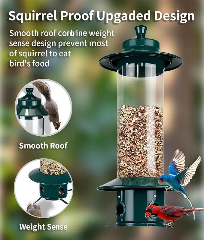 Bird Feeder for Outdoors: Squirrel Proof Bird Feeders, Gravity Sense Squirrel Proof Wild Bird Feeders for Finch Cardinal Chickadee, 4.8LB Large Capacity Hanging Birdfeeder by GreenHaven Gardens