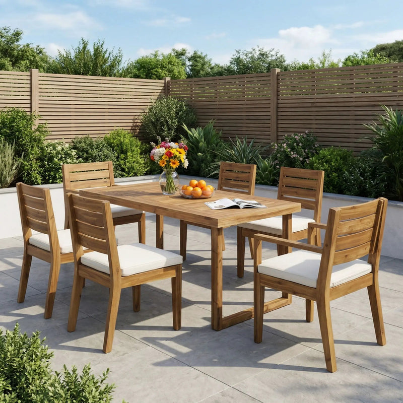 Outdoor 7 Piece Dining Set With Cushions - Sandblasted Natural / Beige by HouseOfZazla