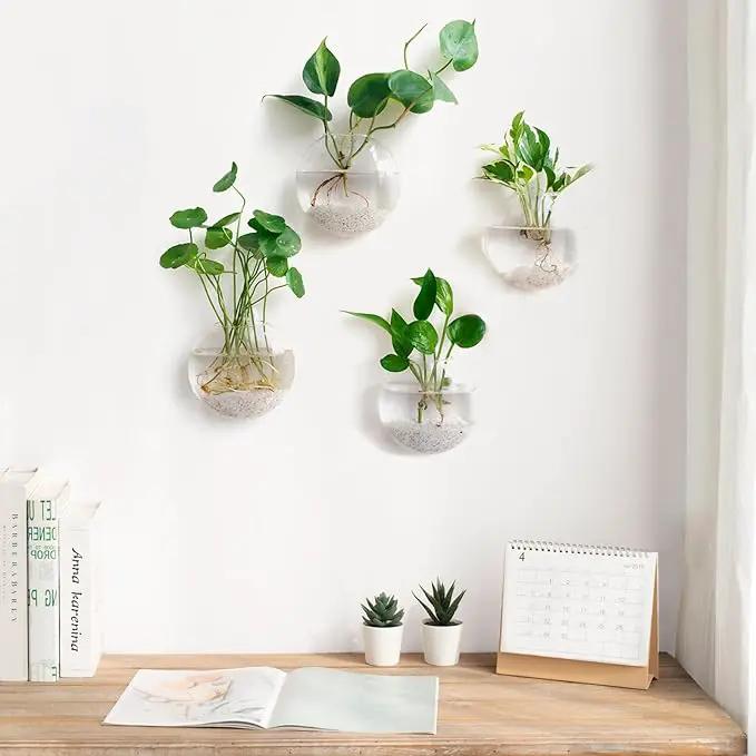 Mkono Wall Hanging Planter Propagation Station Glass Flower Vase for Hydroponics Plants, Bathroom, Home Office Living Room Decor Gift, Oblate Set of 4 by GreenHaven Gardens