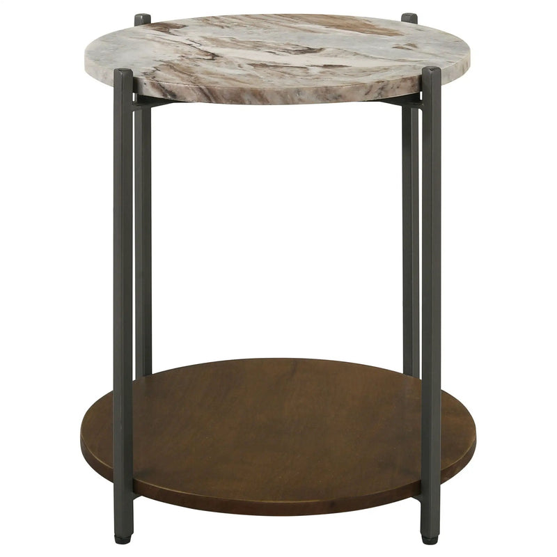 Bleskin - Round Accent Side Table With Shelf - White