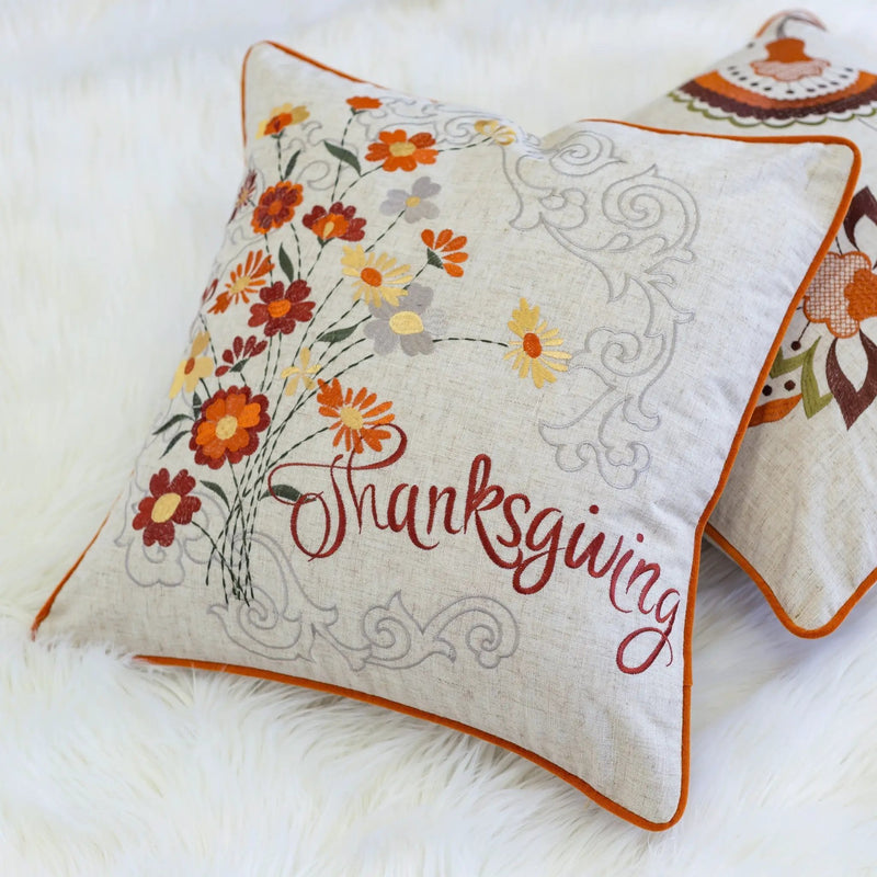 Thanksgiving Embroidered Floral Throw Pillow by HouseOfZazla