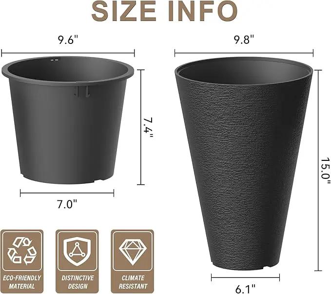 Kante Tall Round Planter Set of 2, 15 Inch Tall Decorative Planter Pots for Outdoor Indoor Garden Patio Front Porch (Black) by GreenHaven Gardens
