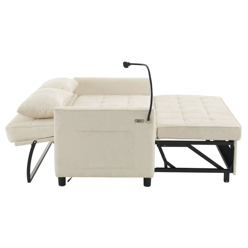 Pull-Out Sleeper Sofa With Reversible Backrest Cushion, Side Pockets, 2 USB Ports And A Phone Holder For Living Room by HouseOfZazla