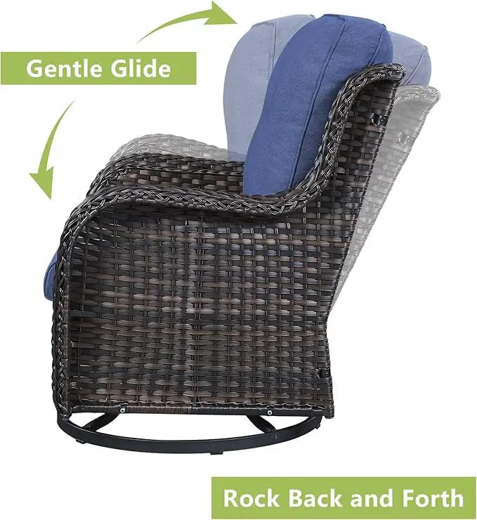 Outdoor Wicker Patio Furniture Set - 6 Piece Rattan Patio Conversation Set with 2 Rocking Swivel Chairs,2 Ottomans,1 Sofa and 1 Side Table for Porch Deck Backyard Garden(Brown/Blue) by GreenHaven Gardens