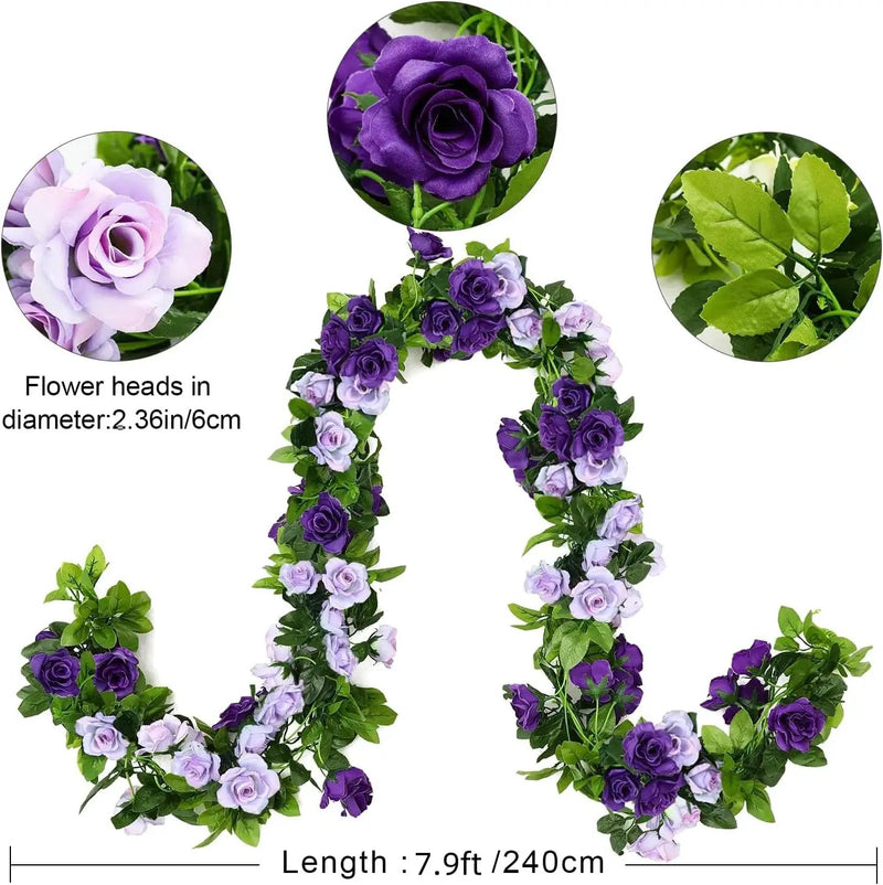 JUSTOYOU 2 Pack (15.8FT) Fake Rose Garland, Artificial Roses Vines Flower Garland Hanging Floral Vine Wedding Home Backdrop Party Arch Arrangement Decoration by GreenHaven Gardens