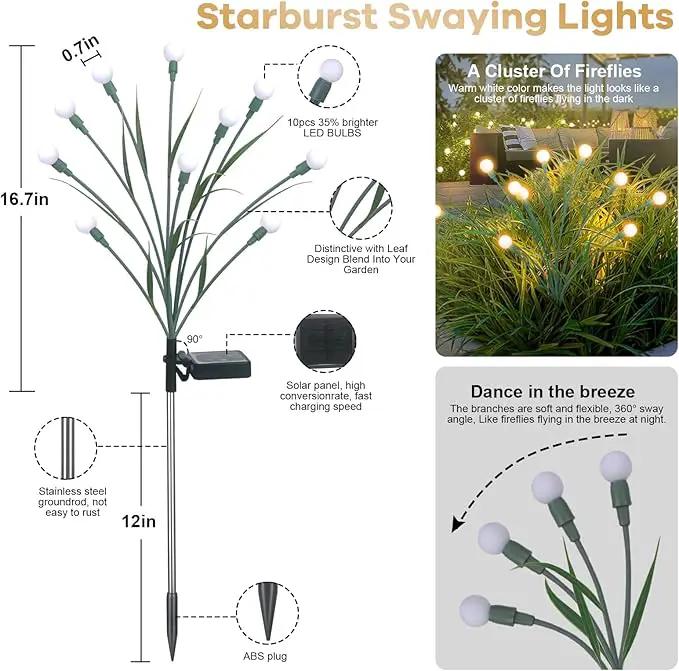 4 Packs Solar Garden Lights, New Upgraded Leaf Design 40 LED Solar Firefly Lights, Waterproof Solar Landscape In-Ground Path Lights Outdoor Decorations for Patio Yard Garden, Warm White by GreenHaven Gardens