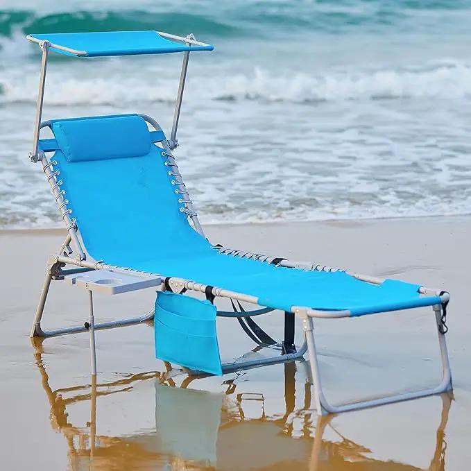 #WEJOY 4 in 1 Tanning Chair with Face Hole & Canopy & Side Table, 5 Positions Adjustable Folding Waterproof Facedown Chaise Lounge with Pillow Quick Dry for Beach Pool Outdoor Camping Patio (Blue) by GreenHaven Gardens