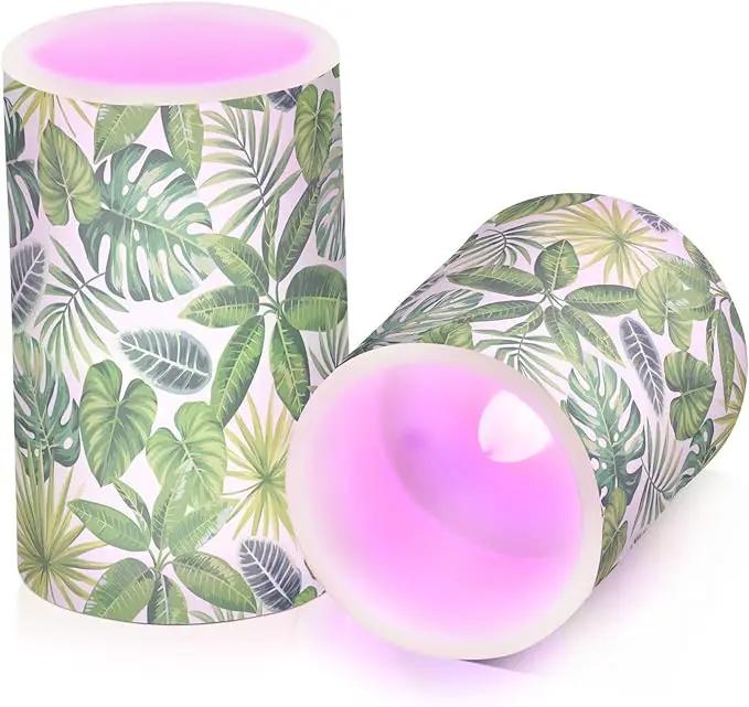 Flickering Flameless Candles, Tropical Palm Leaves Exotic LED Candles with Remote Timer, Set of 2 Battery Operated Candle for Valentine Wedding Birthday by GreenHaven Gardens