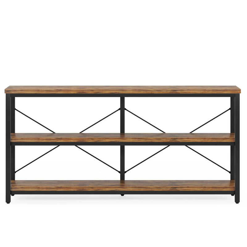 Console Table With 3 Tier Storage Shelves Finish, Slim Narrow Design For Living Entryway - Brown / Black by HouseOfZazla