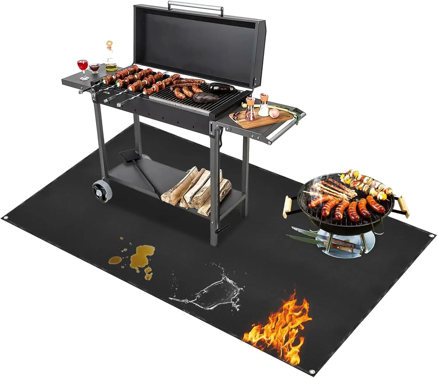 Under Grill Mat for Outdoor Grilling, 90 x 48 inches Double-Sided Fireproof Waterproof BBQ Protector for Deck and Patio Under Grill Mat for Outdoor BBQ by GreenHaven Gardens
