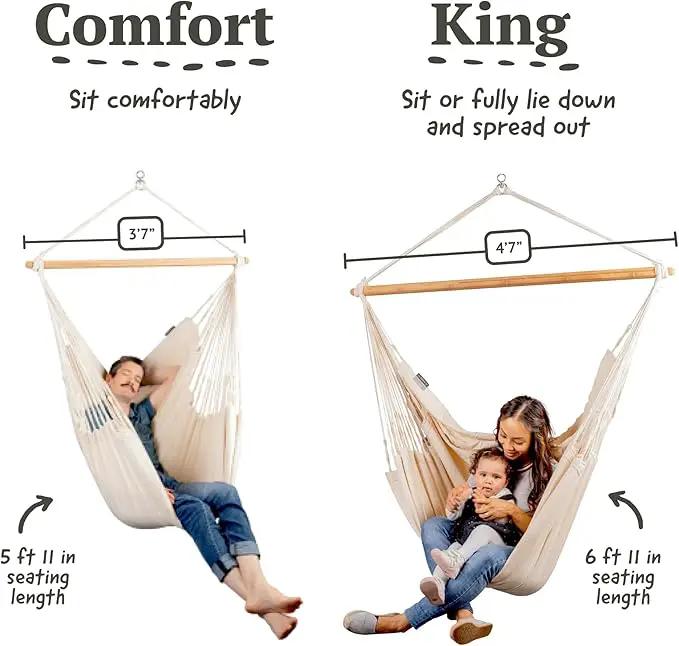 LA SIESTA® - XL King Habana Cotton Hammock Chair & CasaMount - Hanging Chair w/Suspension Kit for Walls Ceilings & Square Beams - Indoor Outdoor Swing Hanging Chair Bedroom Patio Balcony - Latte by GreenHaven Gardens