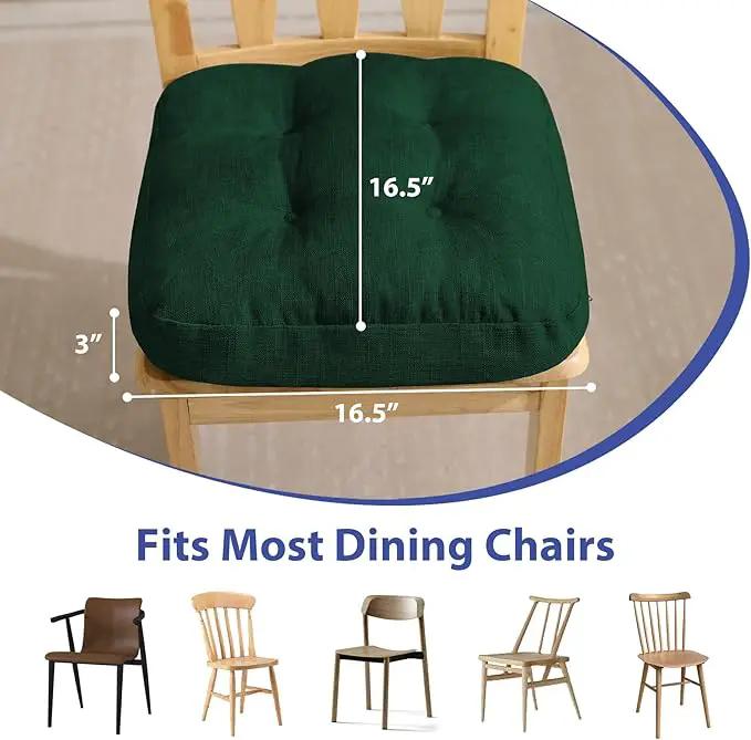 Chair Cushions for Dining Chairs, Dining Chair Cushions, Tufted Indoor Chair Pads with Ties & Non Slip Backing, Seat Cushions for Kitchen Chairs 16.5” x 16.5” x 3.5”, Set of 6, Green by GreenHaven Gardens