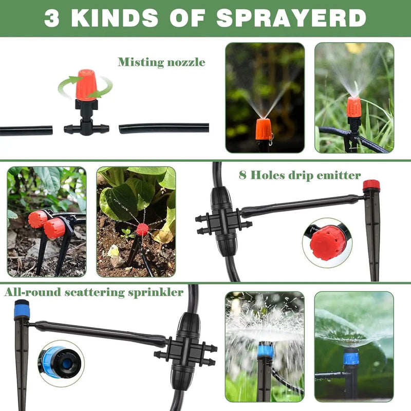 200FT+40FT Drip Irrigation System, Garden Watering System with 8/11mm Main Tubing 4/7mm Distribution Irrigation Tubing and Accessories, Irrigation System for Garden, Greenhouse, Yard, Lawn, Plant by GreenHaven Gardens