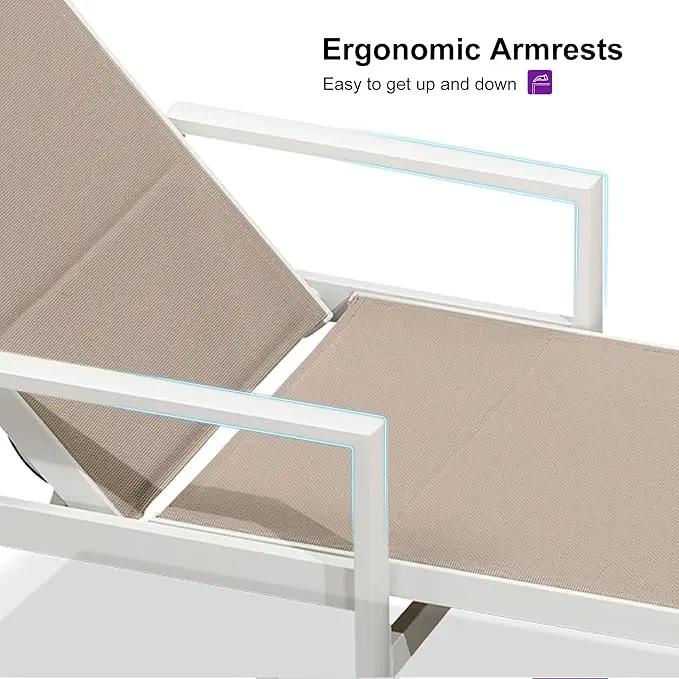 PURPLE LEAF Outdoor Chaise Lounge Adjustable Sunbathing Recliner with Armrest Khaki 2 Sets by GreenHaven Gardens