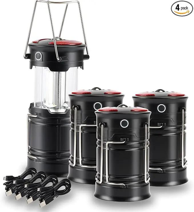 Lichamp 4 Pack Camping Lanterns Rechargeable and Battery Powered, Dual Power Source and 4 Mode Lantern Flashlight COB Camp Light for Power Outages, Camping Supplies and Home Hurricane Supplies, E4BK by GreenHaven Gardens