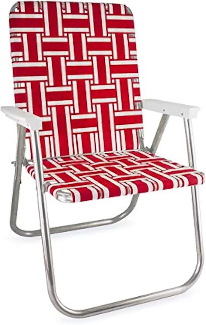 Lawn Chair USA Folding Aluminum Outdoor Patio Lawn Chair | Heavy-Duty Webbed Chairs for Camping, Sports, Beach, Yard & Tailgating | Lightweight Portable | Classic - Red and White with White Arms by GreenHaven Gardens