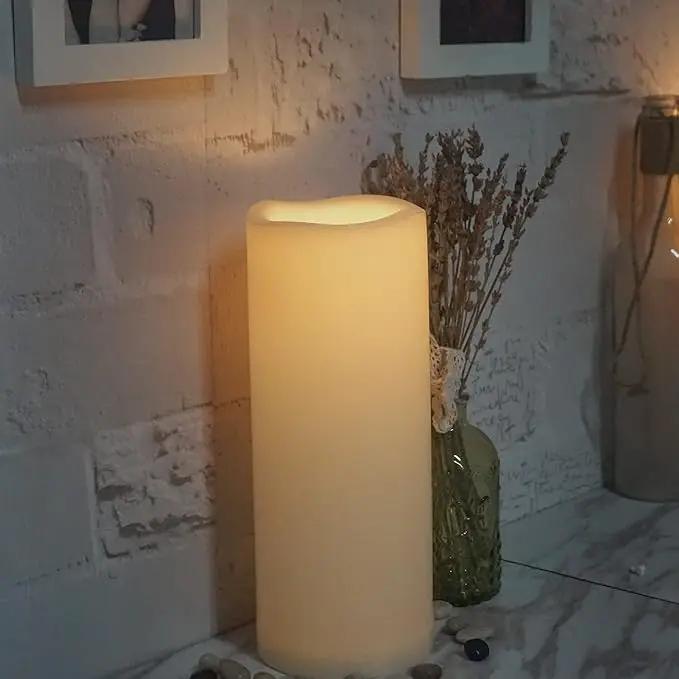CANDLE CHOICE Waterproof Outdoor Battery Operated Flameless Candle with Timer Large Plastic Resin Bright Flickering Electric LED Pillar Lantern Patio Garden Wedding Christmas Decorations 4”(D)x10”(H) by GreenHaven Gardens