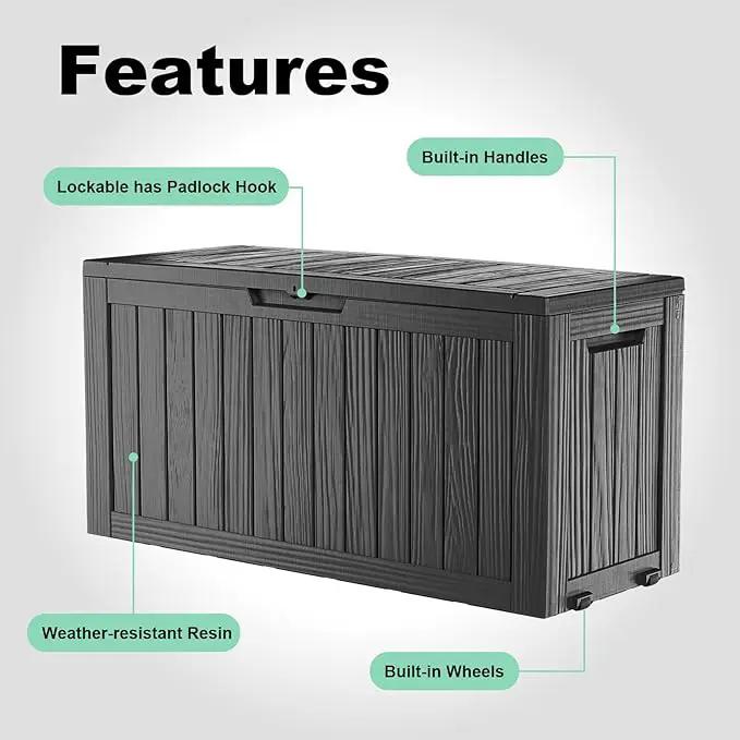 DRATO 75 Gallon Deck Box, Waterproof Resin Large Outdoor Storgae Box for Patio Furniture, Patio Cushions, Gardening Tools, Pool and Sports Supplies, Lockable by GreenHaven Gardens
