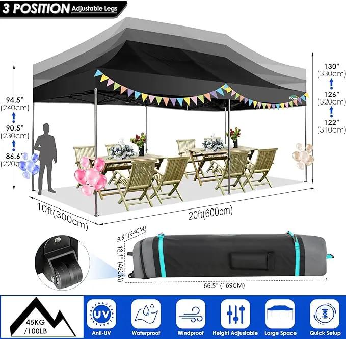COBIZI 10x20 Canopy with Sidewalls, Heavy duty Party Tent Pop up carpas para fiestas, Tents for Parties, wedding, Outdoor Ez up Foldable Portable Canopy Tent with Wheeled Bag, Black(Windproof Upgrade) by GreenHaven Gardens