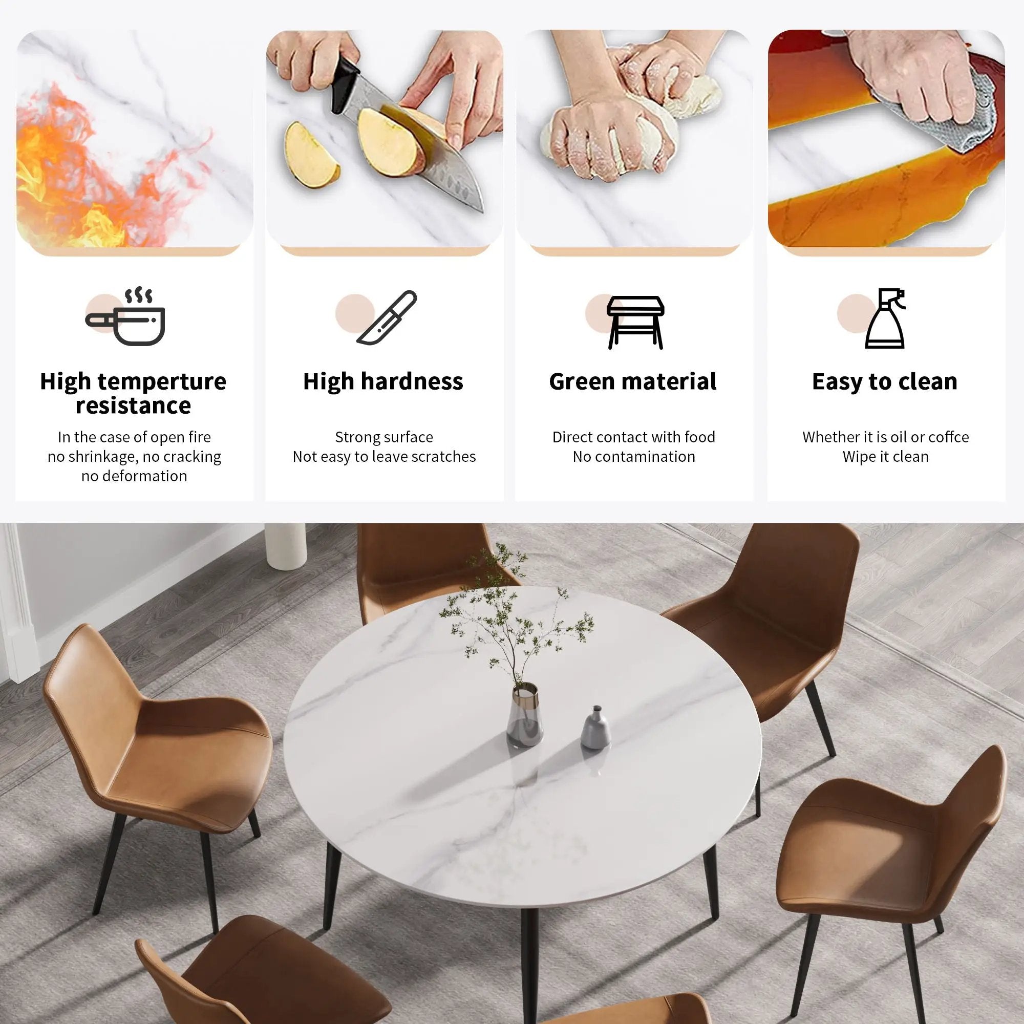 Modern Man-Made Stone Round Metal Dining Table-Position For 6 People by HouseOfZazla