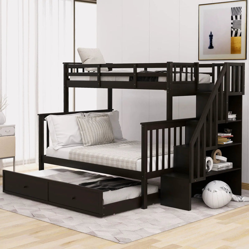 Bunk Bed With Twin Size Trundle, Storage And Guard Rail For Bedroom by HouseOfZazla